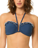 Cece Womens Contrast Ruffle Halter Swim Bikini Top 26CC12401T Blue / White M