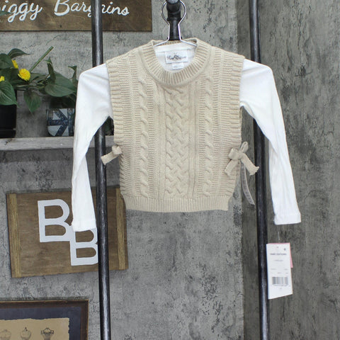 Rare Editions Girls Top and Sweater Vest Set F457125 Beige Brown / White 7