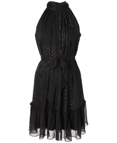 Taylor Women's Lace-Trim Belted Halter Dress 3131M Black 10