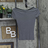 Polly & Esther Juniors Striped Scoop-Neck Skimmer T-Shirt Black Stripe S