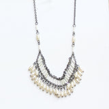 Express Beaded Mini Tassel Fringe Choker Necklace Gunmetal White 16'' + 4"