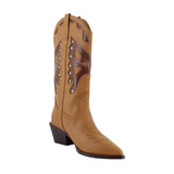 Madden Girl Shaft Faux Leather Stud Pointed Toe Western Boots Natural Brown 8M
