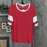 Rebellious One Knit Football T-Shirt Top American Beauty Red / White XL
