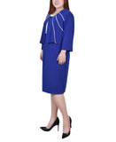 Ny Collection Colorblock 3/4 Sleeve Jacket Dress Set Cobalt Blue / White 16W