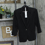 Ny Collection Womens Open Front Blazer Petite Jacket with 3/4 Sleeves Black PM