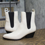 Michael Michael Kors Block Heel Ankle Boots Light Cream Off White / Black 8M