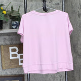 Gap Body Womens Ribbed Short-Sleeve Pajama Sleep Shirt Butterfly Pink L