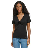 Calvin Klein Women's Twist Front V-Neck T-Shirt M3TH0804 Black S