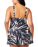 Anne Cole Swimsuit Plus Size Printed Surplice Swim Dress Black / White 18W