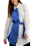 Alfani Womens Belted Colorblocked Tunic Shirt Top 100088065MS Blue / White L