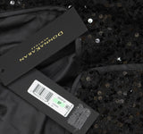 Donna Karan Petite Square-Neck Sequinned Button Down Belted Dress Black 8P