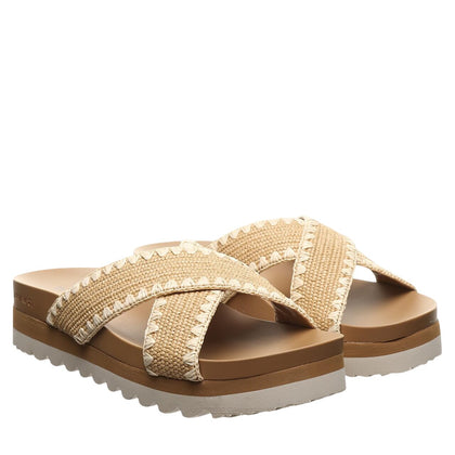 Bearpaw Criss Cross Raffia Crochet Embroidered Sandals Natural Tan Brown 8M