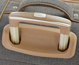 London Fog Herringbone Expandable Spinner Suitcase Luggage Navy Brown 24"