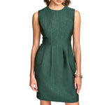 Donna Karan Jacquard Sheath Shimmer Round Neck Sleeveless Dress Spruce Green 12