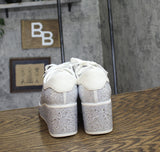 INC International Concepts Womens Aideen Wedge Sneakers Silver Bling Gray 9.5M