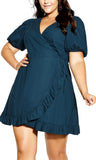 City Chic Womens Trendy Plus Ruffle Dreams Dress Alpine Green 18W