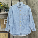 Diamond Dust Vintage Graphic Button Up Denim Shirt Jackpot Fever Light Blue M