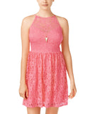 City Studios Juniors Lace Halter Fit & Flare Dress Pink 11