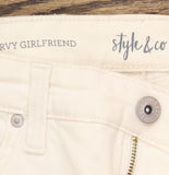 Style & Co. Roll Petite Mid Rise Curvy Girlfriend Jeans Eggnog Off White 8P