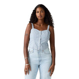 Levi's Adore Bustier Adjustable Strap Shirt Top Blue Indigo Floral Blue XL