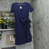 A Pea In The Pod Womens Maternity Crepe Side Tie Ruffled Dress Navy Blue S