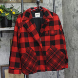 Woolrich X TGT Check Melton Full Zip Chest Flap Winter Jacket Black / Red L