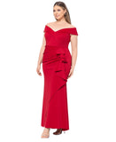 Xscape Womens Plus Size Long Off the Shoulder Scuba Crepe Dress Gown Red 16W