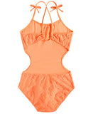 Breaking Waves Terry Texture Cut-Out One-Piece Swimsuit MBW970307 Orange 14