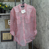 Nina Parker Womens Button Up Trendy Plus Size Organza Oversized Shirt Pink 2X