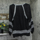 Belldini Embroidered Boho Tunic Peasant Top BW220024X Black / White 2X