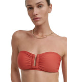 DKNY Womens Shirred U-Wire Bandeau Bikini Top Swim Sunset Brown Orange XL