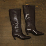 INC International Concepts Sameya Mid-Heel Knee High Boots Brown Croc 10.5M
