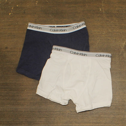 Calvin Klein Modern Cotton Boxer Brief Underwear 2-Pack Heather Blue / White XS