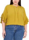 Vince Camuto Womens Plus Split Neck Ruffled Henley 9460005 Honey Pot Yellow 3X