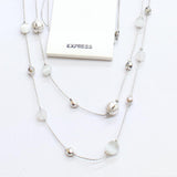 Express Womens Fashion Elegant Cascade Beaded Tier Long Necklace Silver Gray 32"