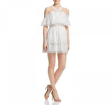 Aqua Womens Crochet-Inset Ruffled Eyelet Dress IDB72431 White M