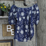 Anne Klein Off the Shoulder Embroidered Woven Blouse 10845297 Blue / White S