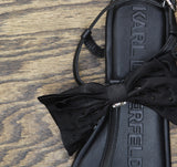 Karl Lagerfeld Paris Womens Cristi Studded Bow Thong Sandal Slide Black 9M