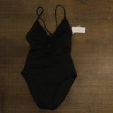 Mimi Flamingo Womens Crochet Trim One Piece Open Back Swimsuit Black 12