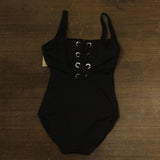 Michael Michael Kors Solid Lace Up One Piece Swimsuit with Grommets Black 12