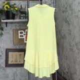 Nina Leonard Tunic Sleeveless Collared Top with Ruffle Hem Lemon Zest Yellow L