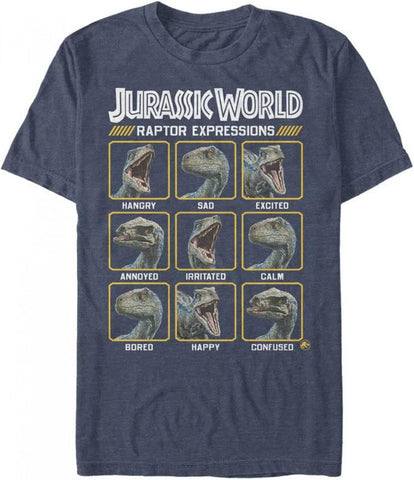 Jurassic Park World Fallen Kingdom Expressions of Raptor Men Shirt Navy Blue 3XL