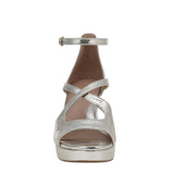 Naturalizer Alicia Block Heeled Sandal Faux Leather Silver Sand Gray Brown 8W