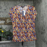 Adrienne Vittadini Sleeve Floral Top with Pleat Detail Action Floral Red Multi S