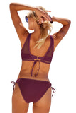 Becca Muse Layered Bralette Bikini Top with Mesh Overlay Aubergine Purple M