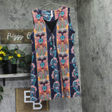 24seven Comfort Apparel Floral Mini Dress with Zip V-Neck Blue Multi L