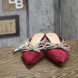 A New Day Gwen Rhinestone Bow Velvet Mule Heels 94656737 Burgundy Red 7M