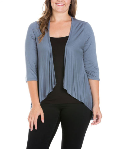 24seven Comfort Apparel Plus Size Elbow Length Sleeve Open Cardigan P020303