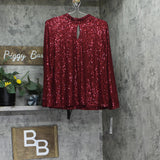 MSK Womens Sequin Keyhole Neck Long Sleeved Top Blouse Dark Wine Red L