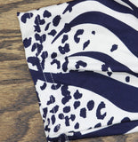 White Mark Zebra Leopard Print Cold Shoulder Tunic Top Navy Blue / White S